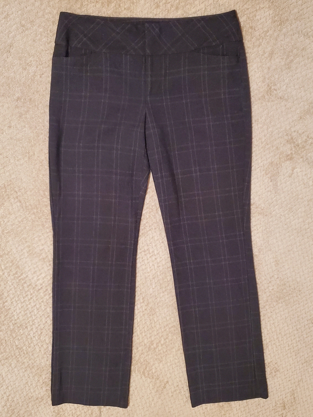 Elle Women's Dark Navy Windowpane Dress Pants